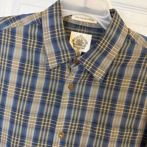 Paradise Collection Mens 100% Silk Plaid Button Up Shirt Long‎ Sleeve Large
